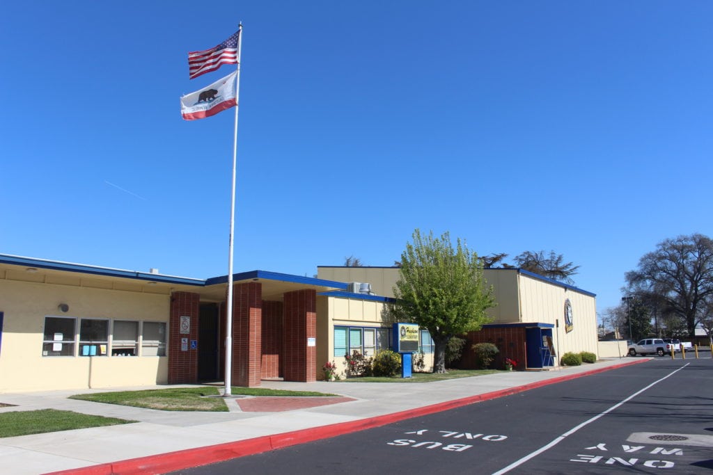 flag pole at front entrance